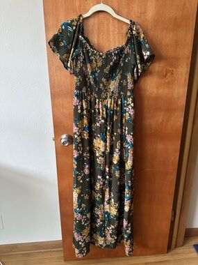 Olive Floral Maxi Dress
